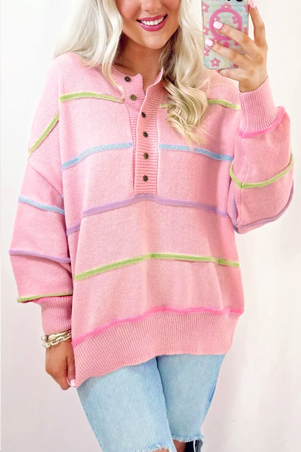 Women Rainbow Stripes Sweater