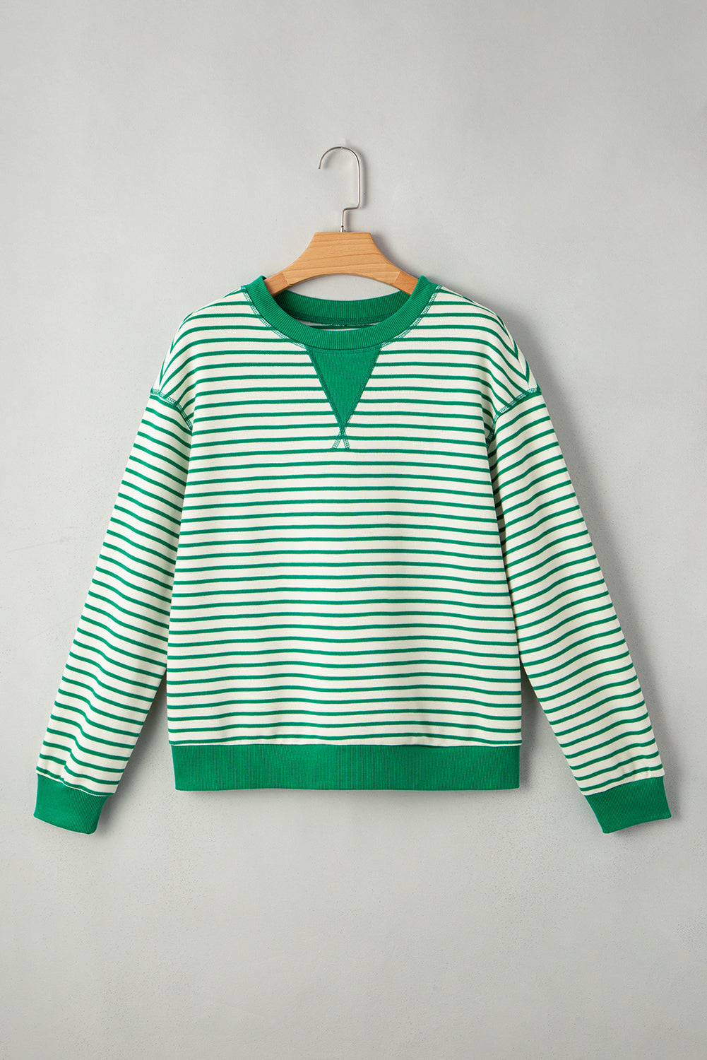 Women Bright Green Striped Loose Pullover Top