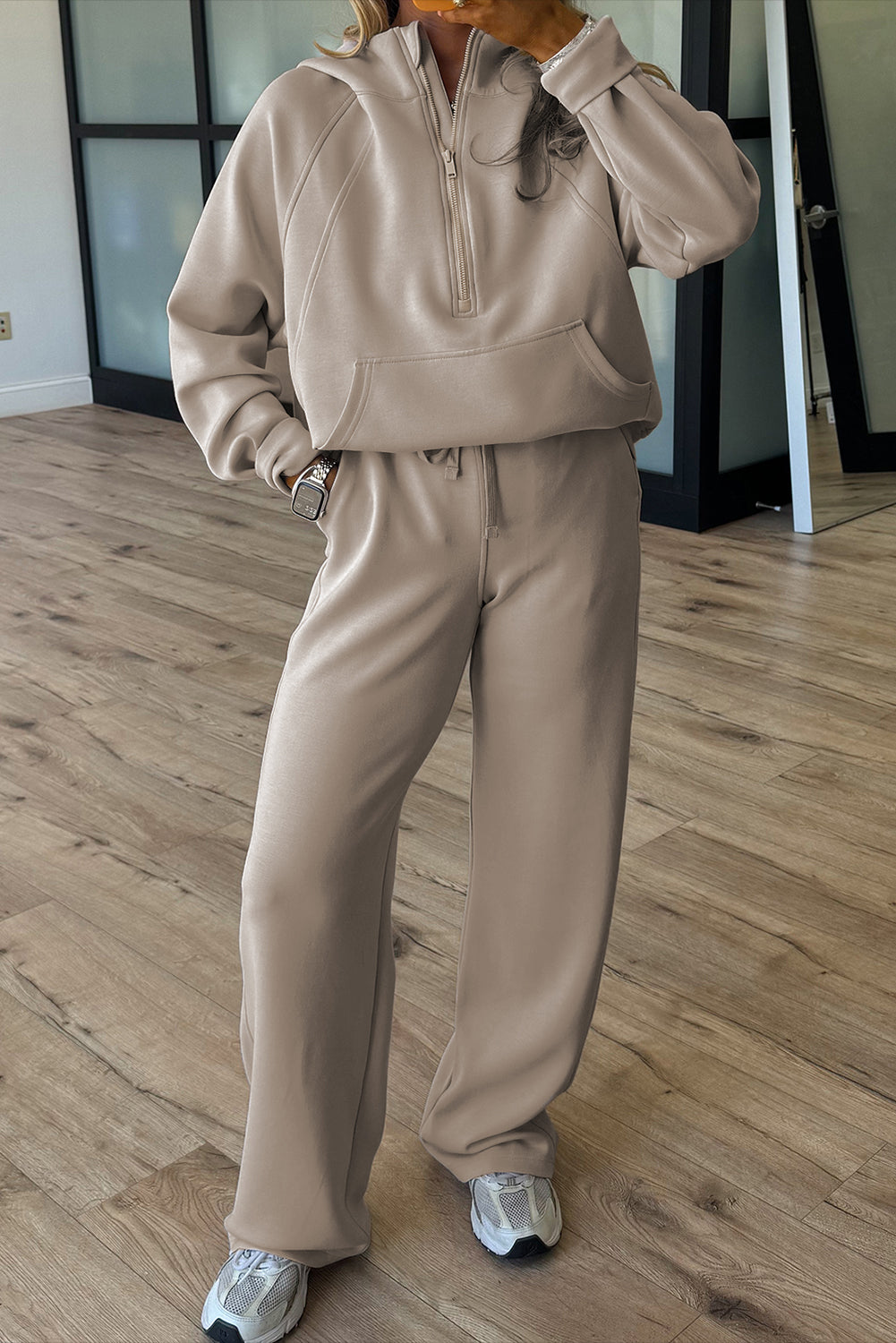 Women Half Zip Hoodie And Pants 2pcs Outfit
