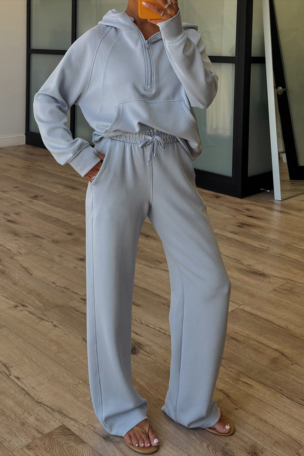 Women Half Zip Hoodie And Pants 2pcs Outfit
