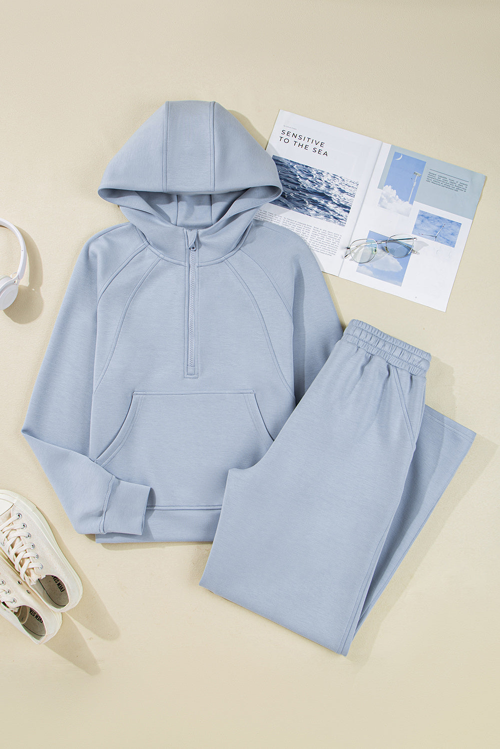 Women Half Zip Hoodie And Pants 2pcs Outfit