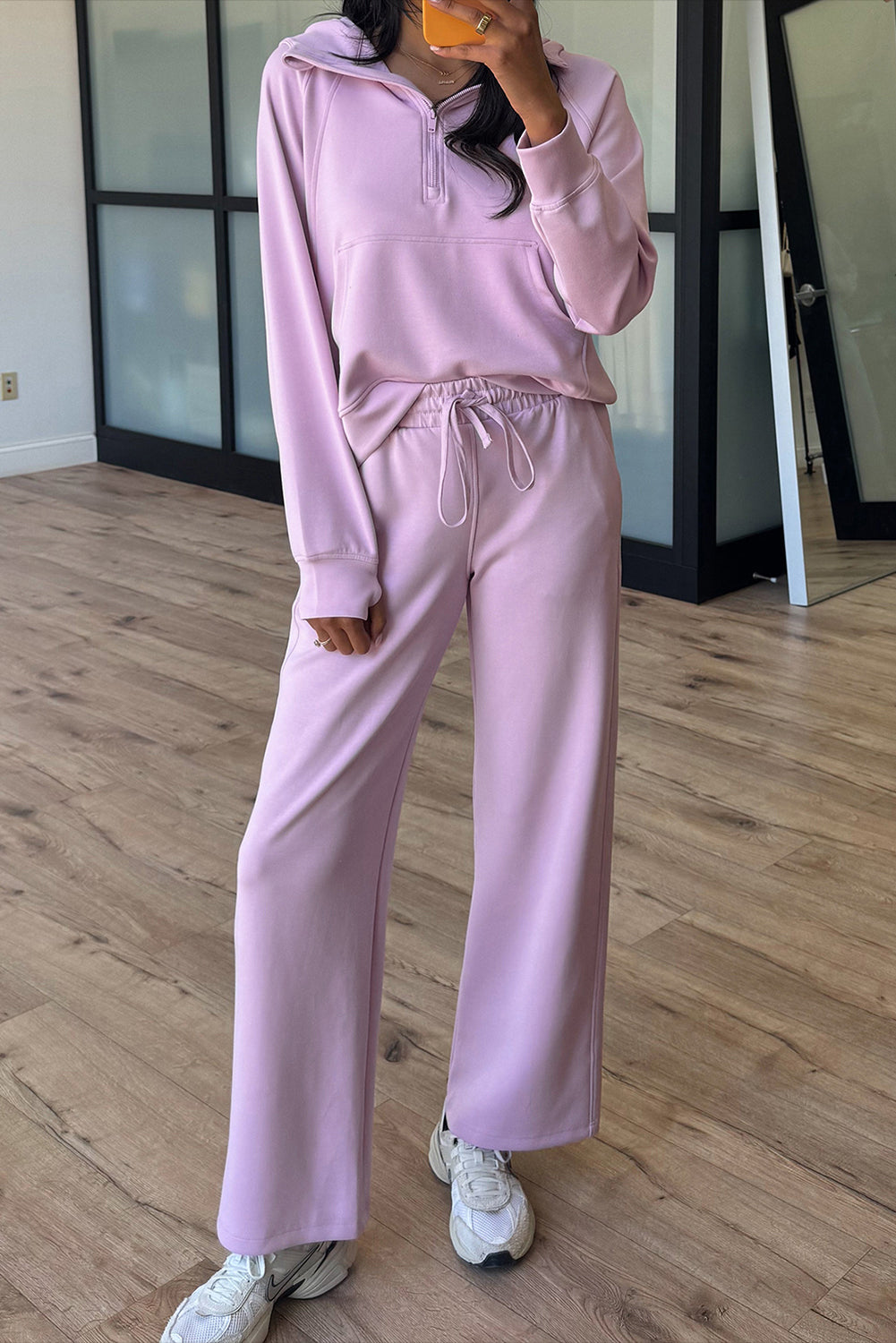 Women Half Zip Hoodie And Pants 2pcs Outfit