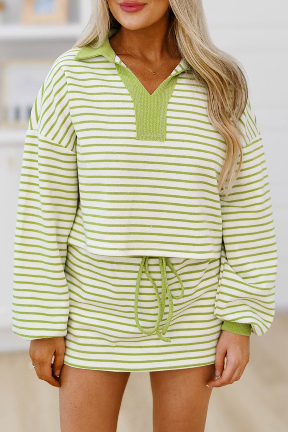 Women Stripe Pullover and Skort 2pcs Outfit