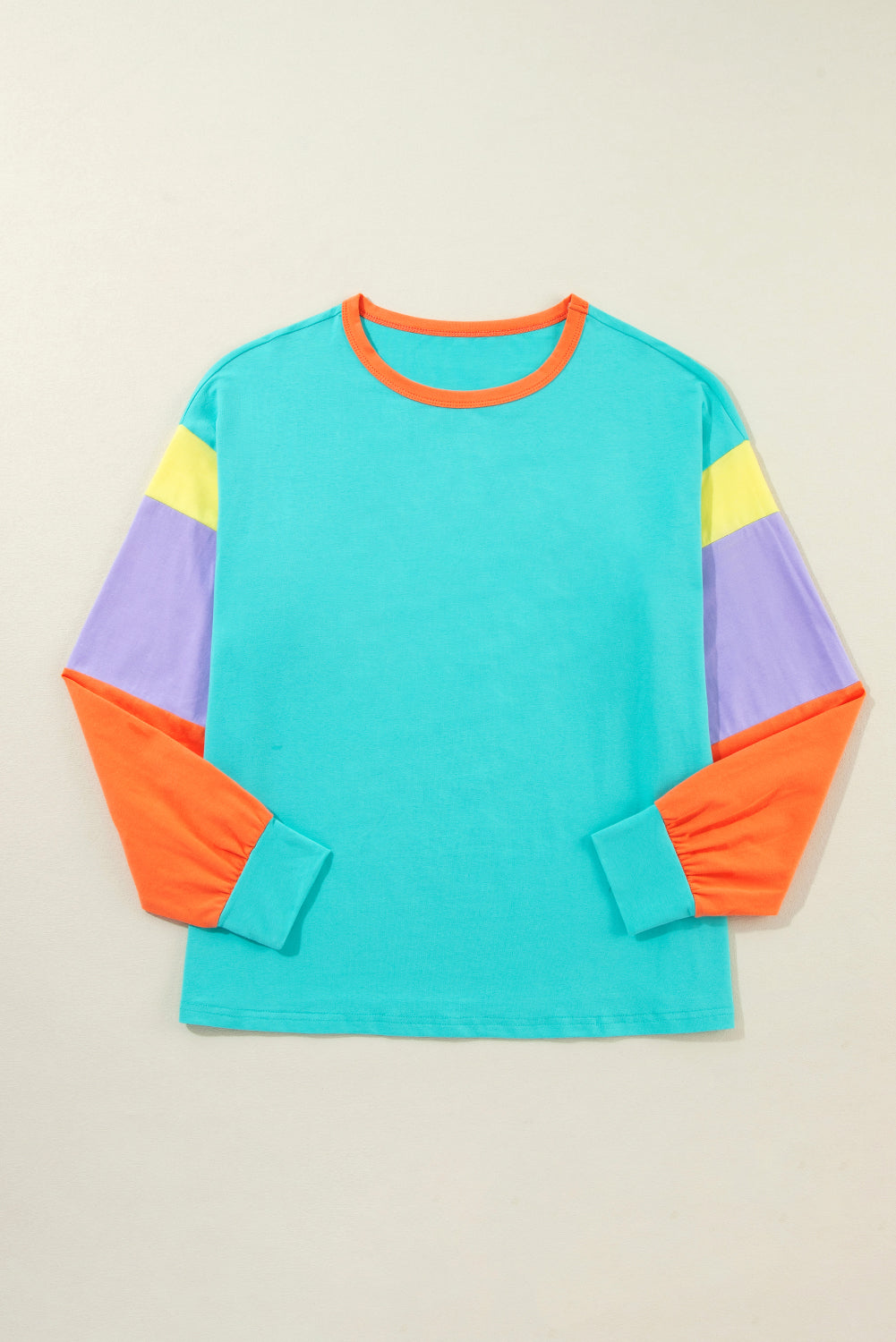 Women Colorblock Patchwork Long Sleeve Loose Top