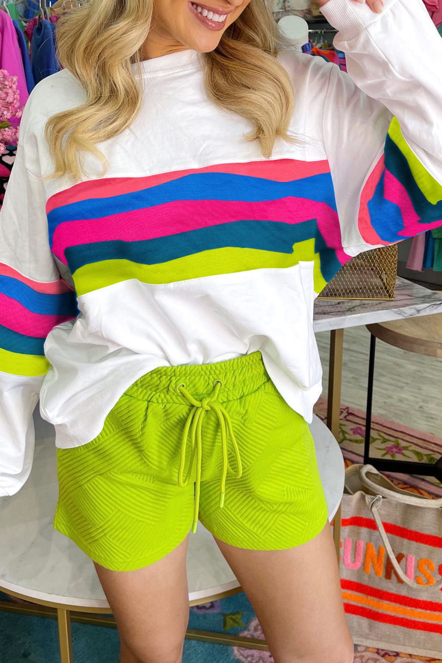 Women Striped Accent Long Sleeve T Shirt