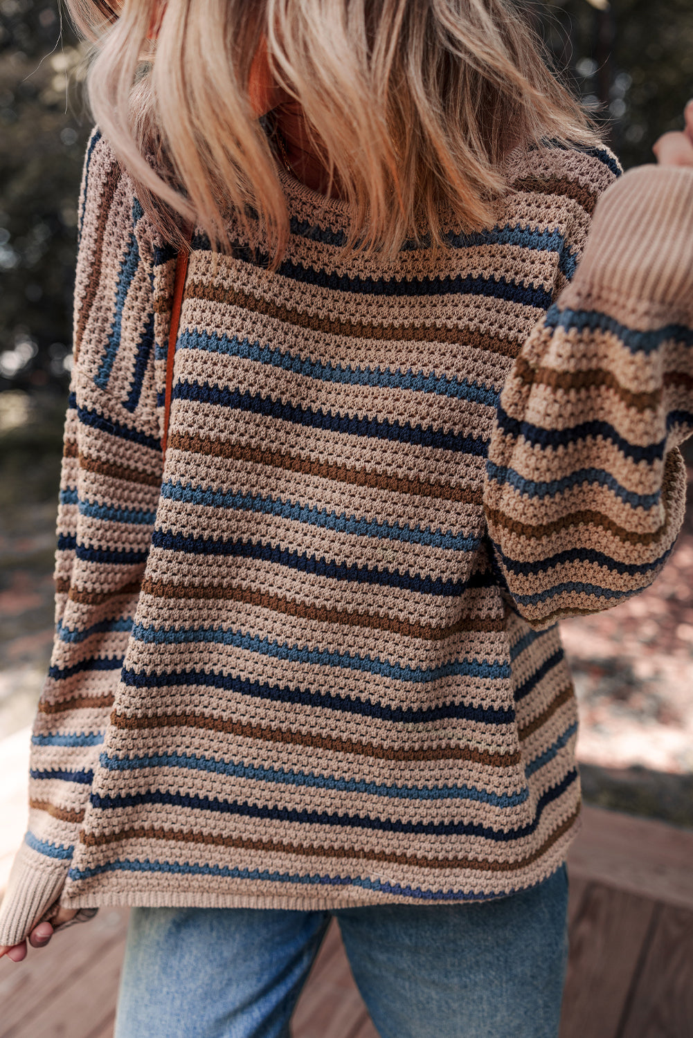 Women Multicolour Striped Knitted Round Neck Sweater