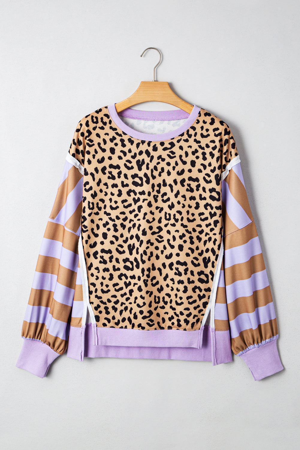 Women Stripe Leopard Casual Sweatshirt