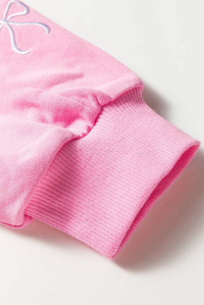 Sachet Pink Girly Bow Embroidered Pullover 2pcs Short Set