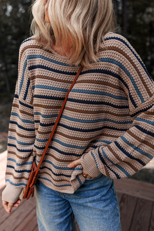 Women Multicolour Striped Knitted Round Neck Sweater