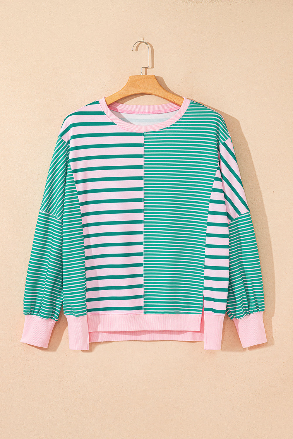 Women Green Stripe Mix Pattern Sweatshirt
