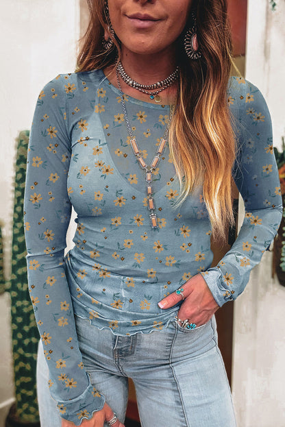 Women Vintage Floral Print Long Sleeve Top