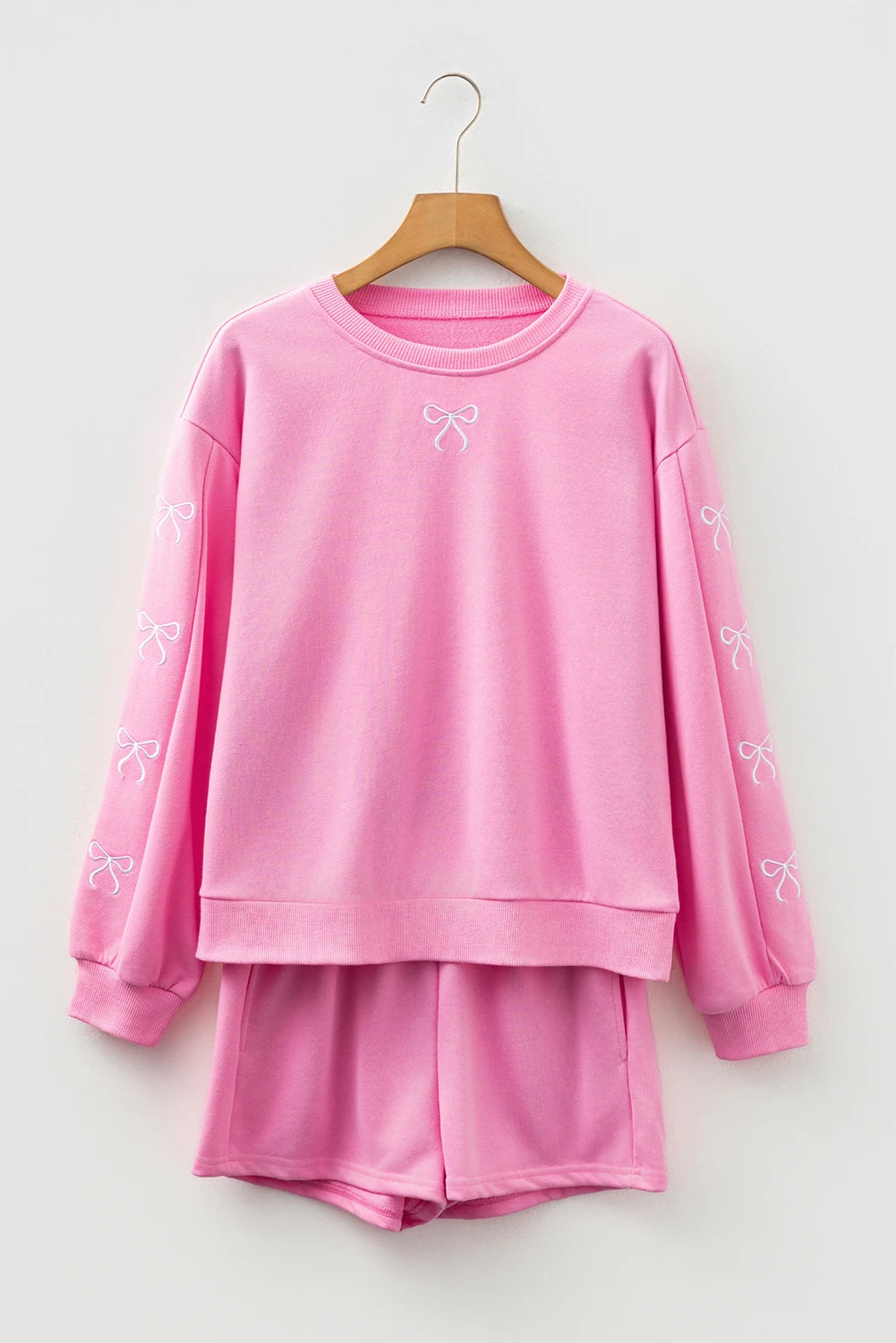 Sachet Pink Girly Bow Embroidered Pullover 2pcs Short Set