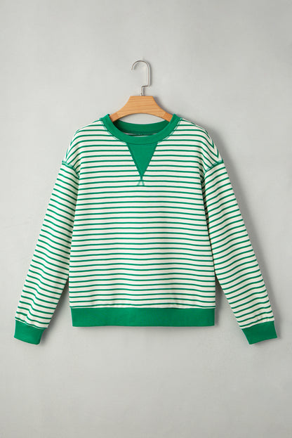Women Bright Green Striped Loose Pullover Top