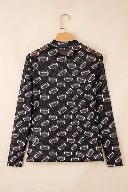 Women Game Day Rugby Mesh Sheer Long Sleeve Top