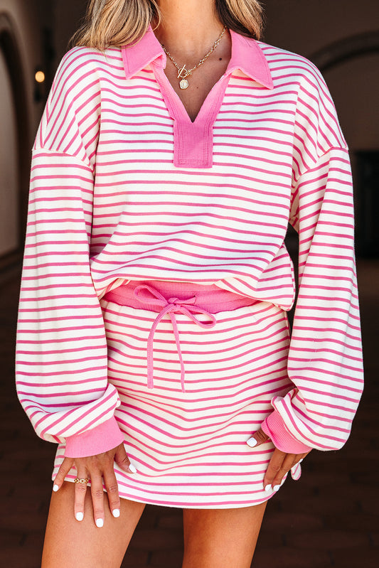 Women Stripe Pullover and Skort 2pcs Outfit