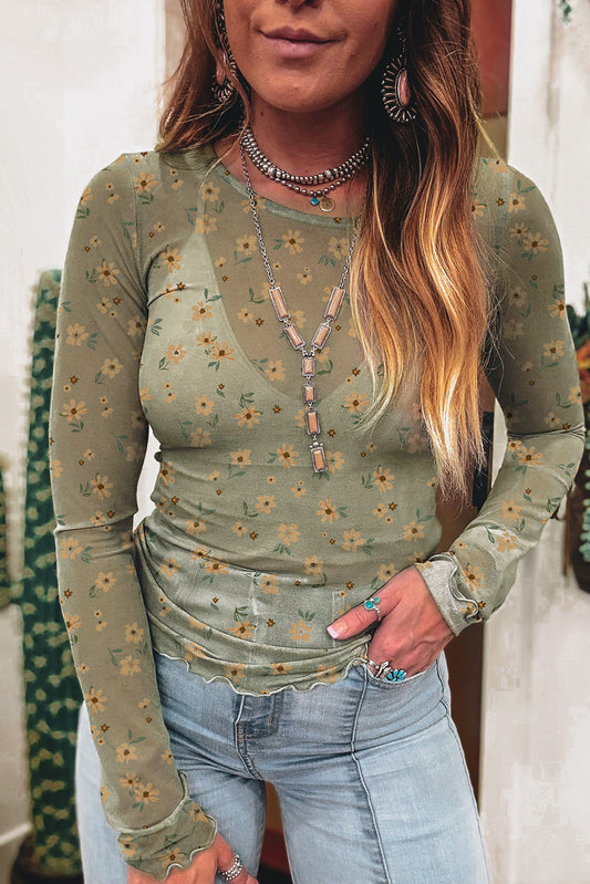 Women Vintage Floral Print Long Sleeve Top