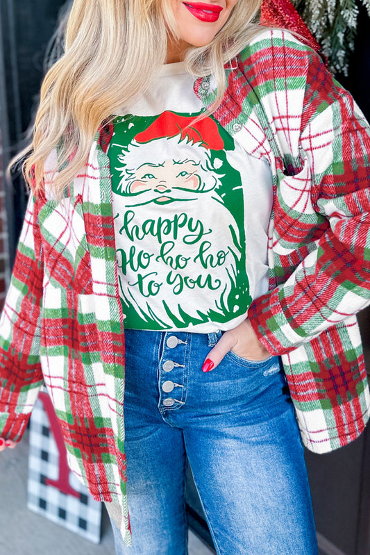 Women Red Christmas Plaid Casual Flannel Shacket