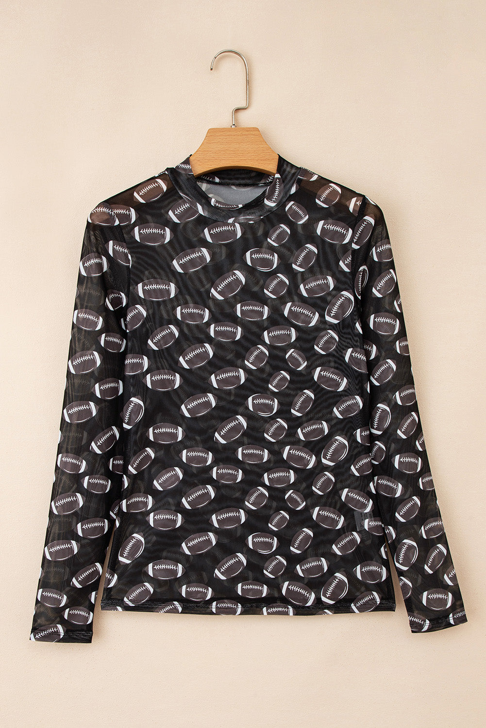 Women Game Day Rugby Mesh Sheer Long Sleeve Top