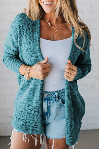 Women Mix Pattern Hollowed Knit Open Front Cardigan