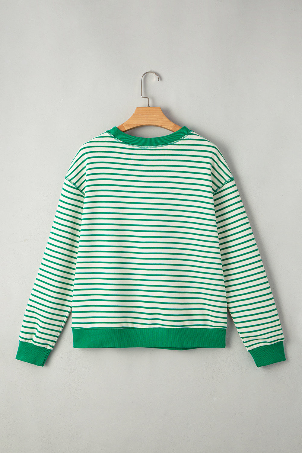 Women Bright Green Striped Loose Pullover Top