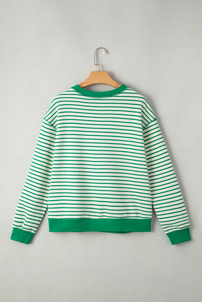 Women Bright Green Striped Loose Pullover Top