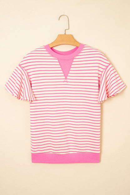 Women Striped Ruffle Short Sleeve Top