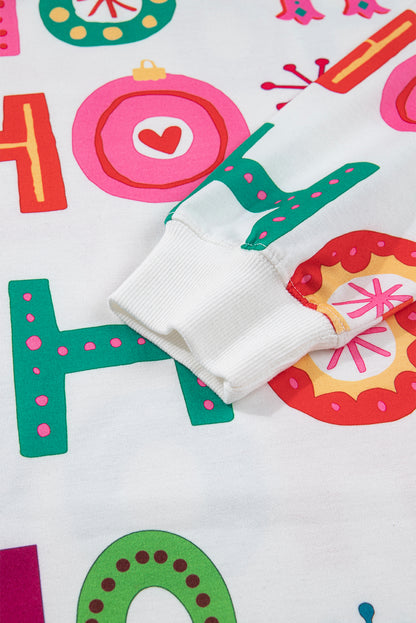 White Ho Ho Ho Christmas Fashion Print 2pcs Lounge Short Set