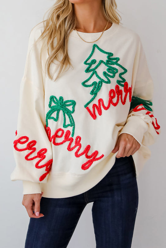 Women Corded Christmas Pattern Oversize Sweatshirt