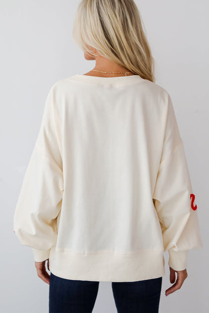 Women Corded Christmas Pattern Oversize Sweatshirt