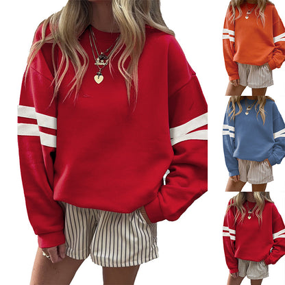 Fiery Red Varsity Striped Detail Drop Shoulder Oversized Sweatshirt