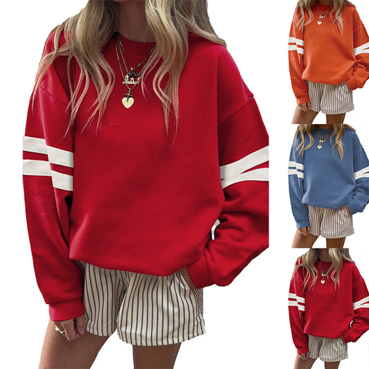 Fiery Red Varsity Striped Detail Drop Shoulder Oversized Sweatshirt