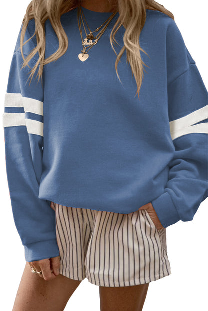 Fiery Red Varsity Striped Detail Drop Shoulder Oversized Sweatshirt