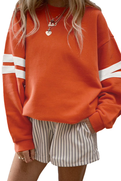 Fiery Red Varsity Striped Detail Drop Shoulder Oversized Sweatshirt