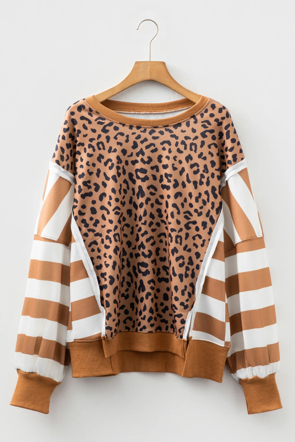 Women Stripe Leopard Casual Sweatshirt