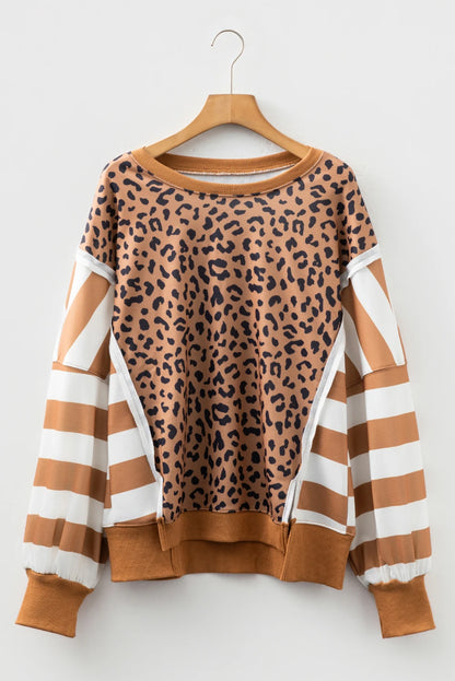 Women Stripe Leopard Casual Sweatshirt