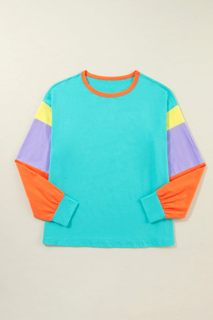 Women Colorblock Patchwork Long Sleeve Loose Top