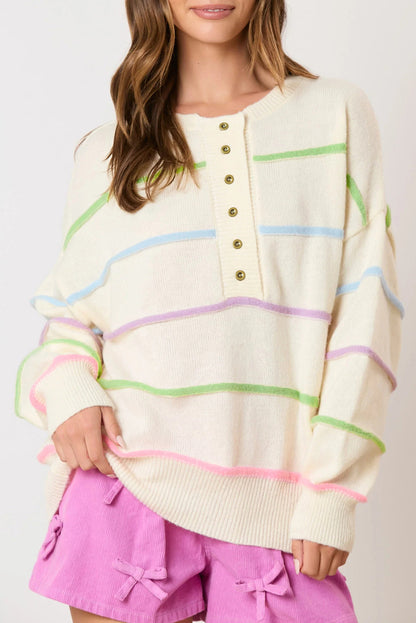 Women Rainbow Stripes Sweater