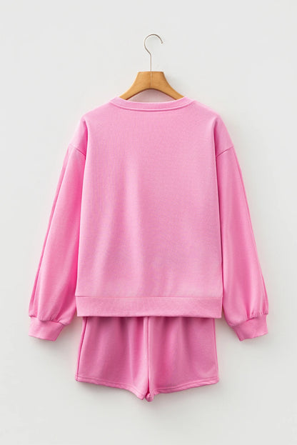 Sachet Pink Girly Bow Embroidered Pullover 2pcs Short Set