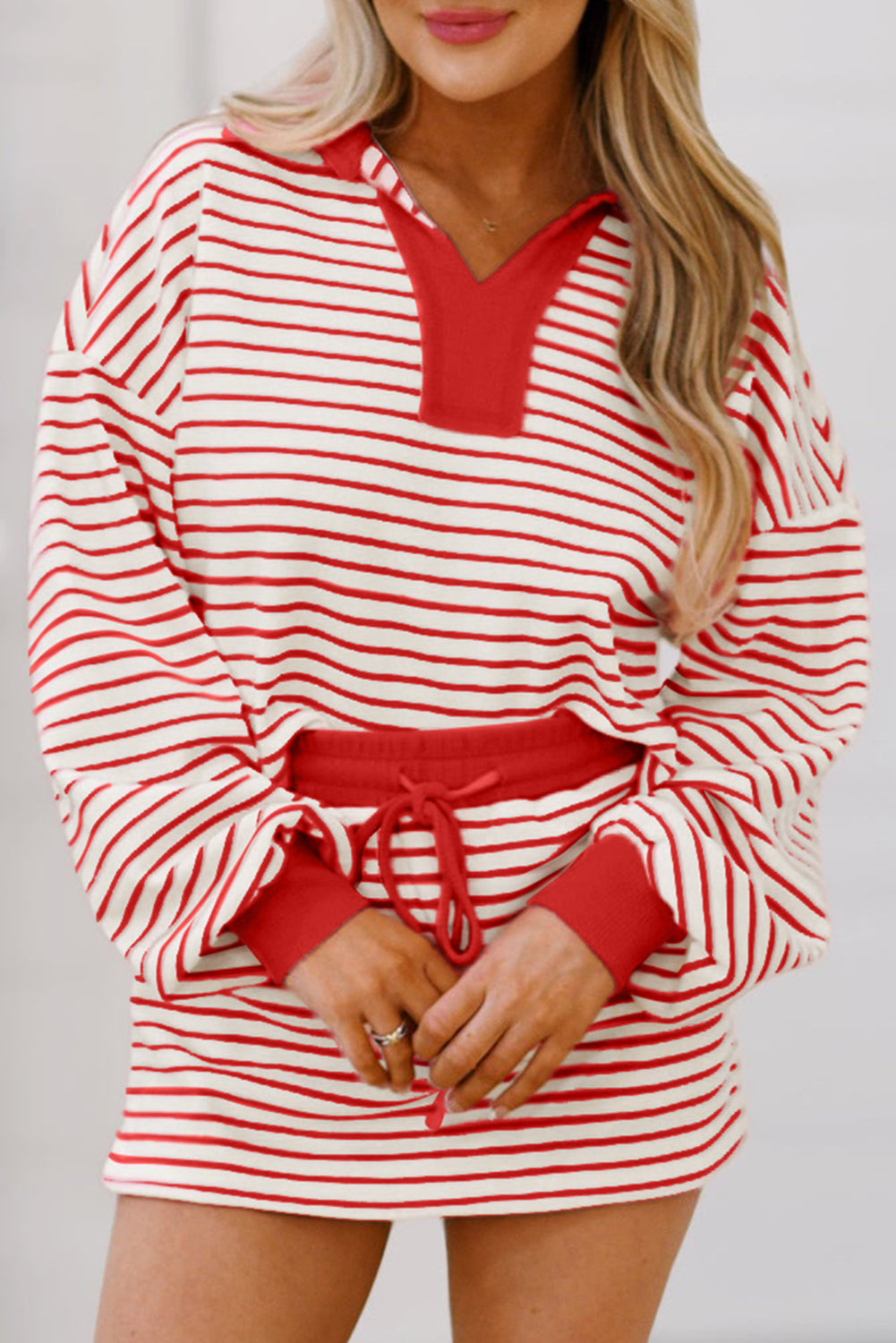 Women Stripe Pullover and Skort 2pcs Outfit