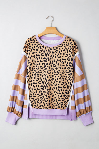 Women Stripe Leopard Casual Sweatshirt
