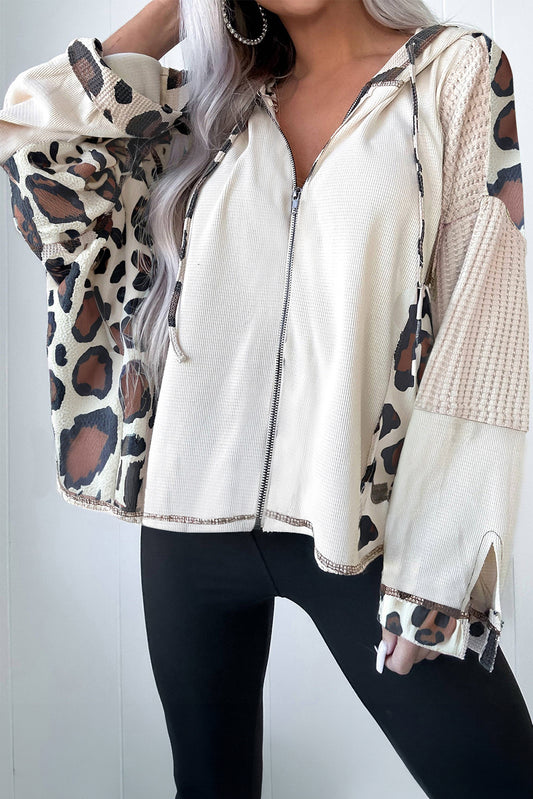 Women Apricot Oversized Leopard Hoodie